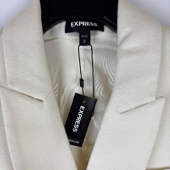 Small Double Breasted Blazer White Cream Long Sleeve Button Close Lapel Pockets - Picture 2 of 12